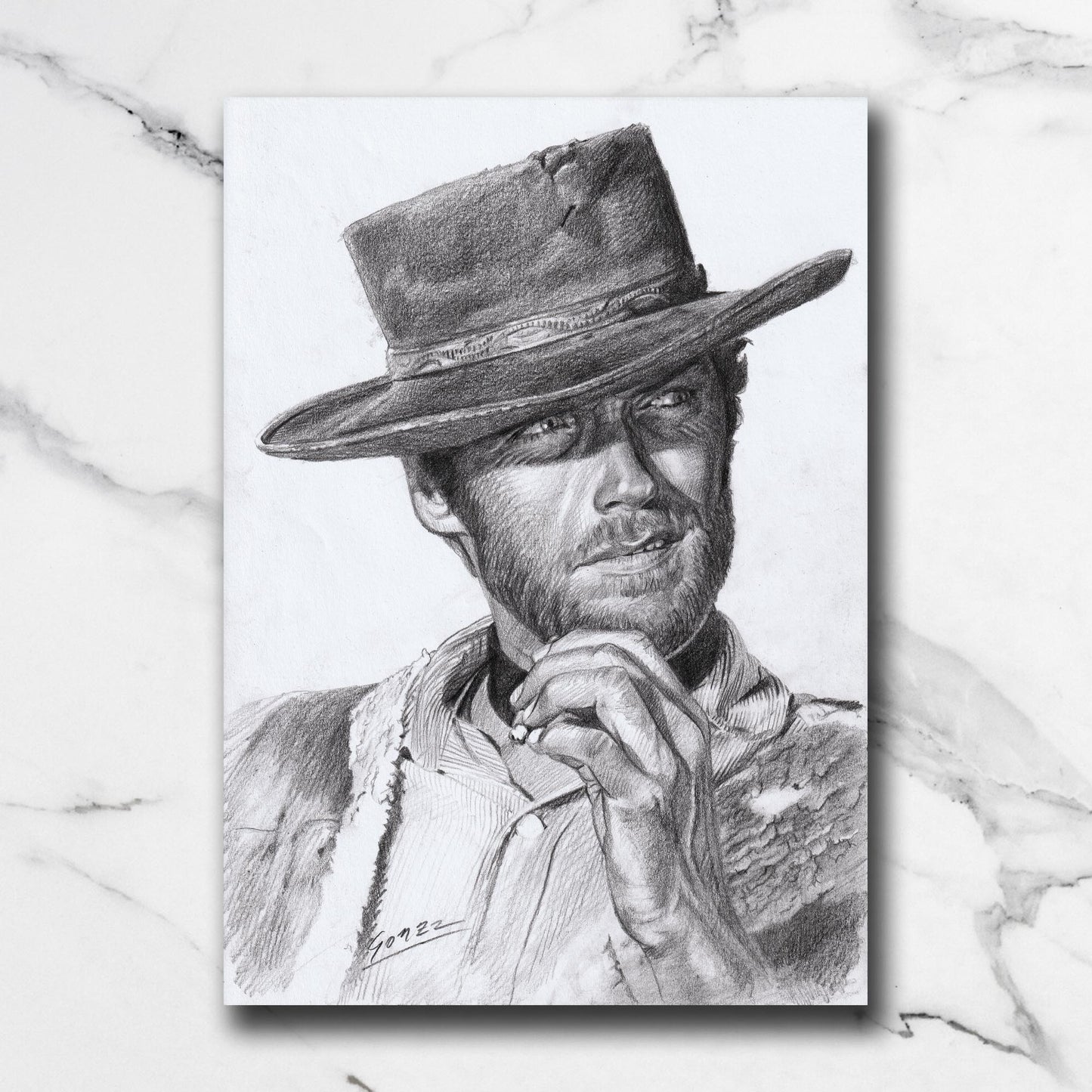 Dessin original – Clint Eastwood "Et pour quelques dollars de plus"